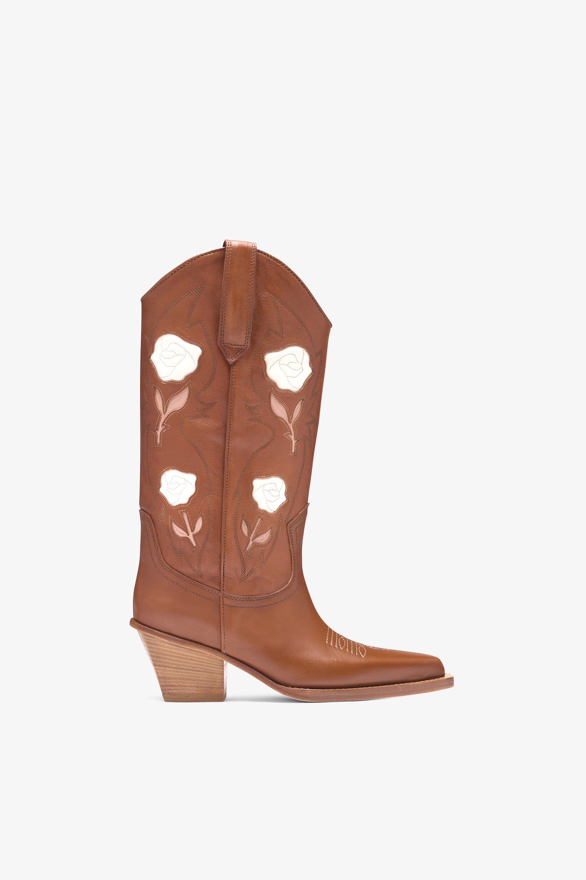 Embroidered tan suede Texan boot