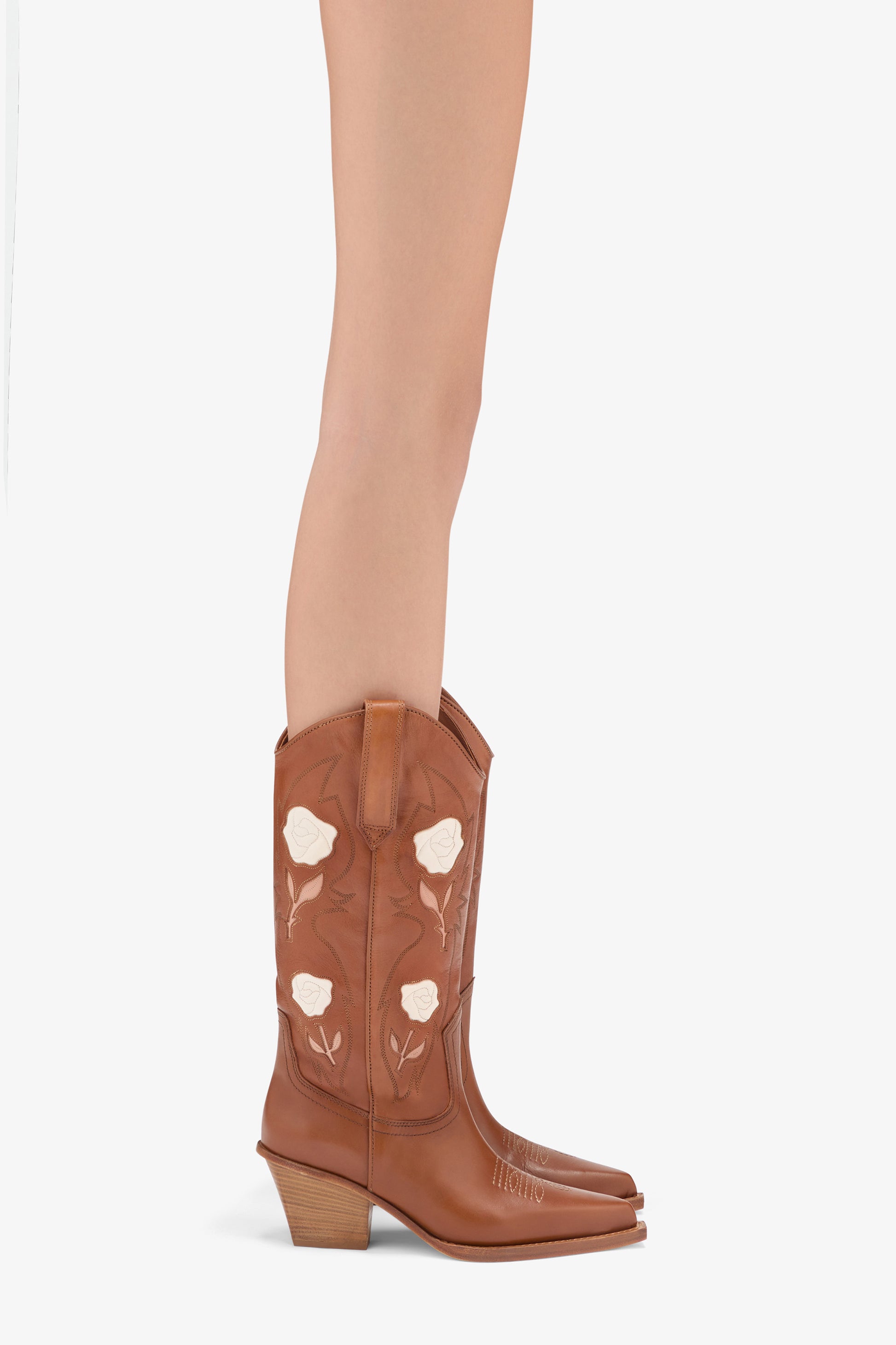 Embroidered tan suede Texan boot - Product worn