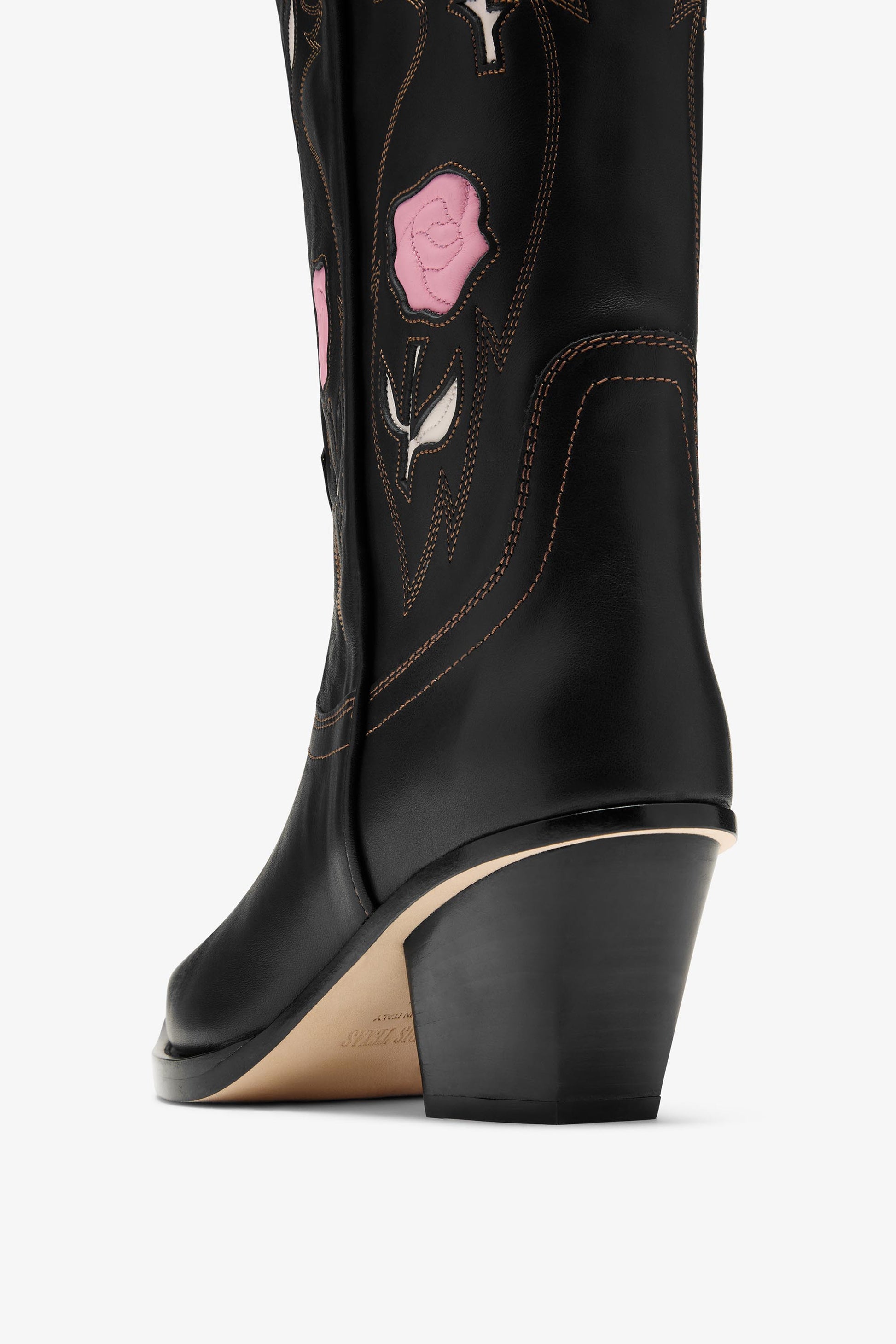 Embroidered black leather Texan boot