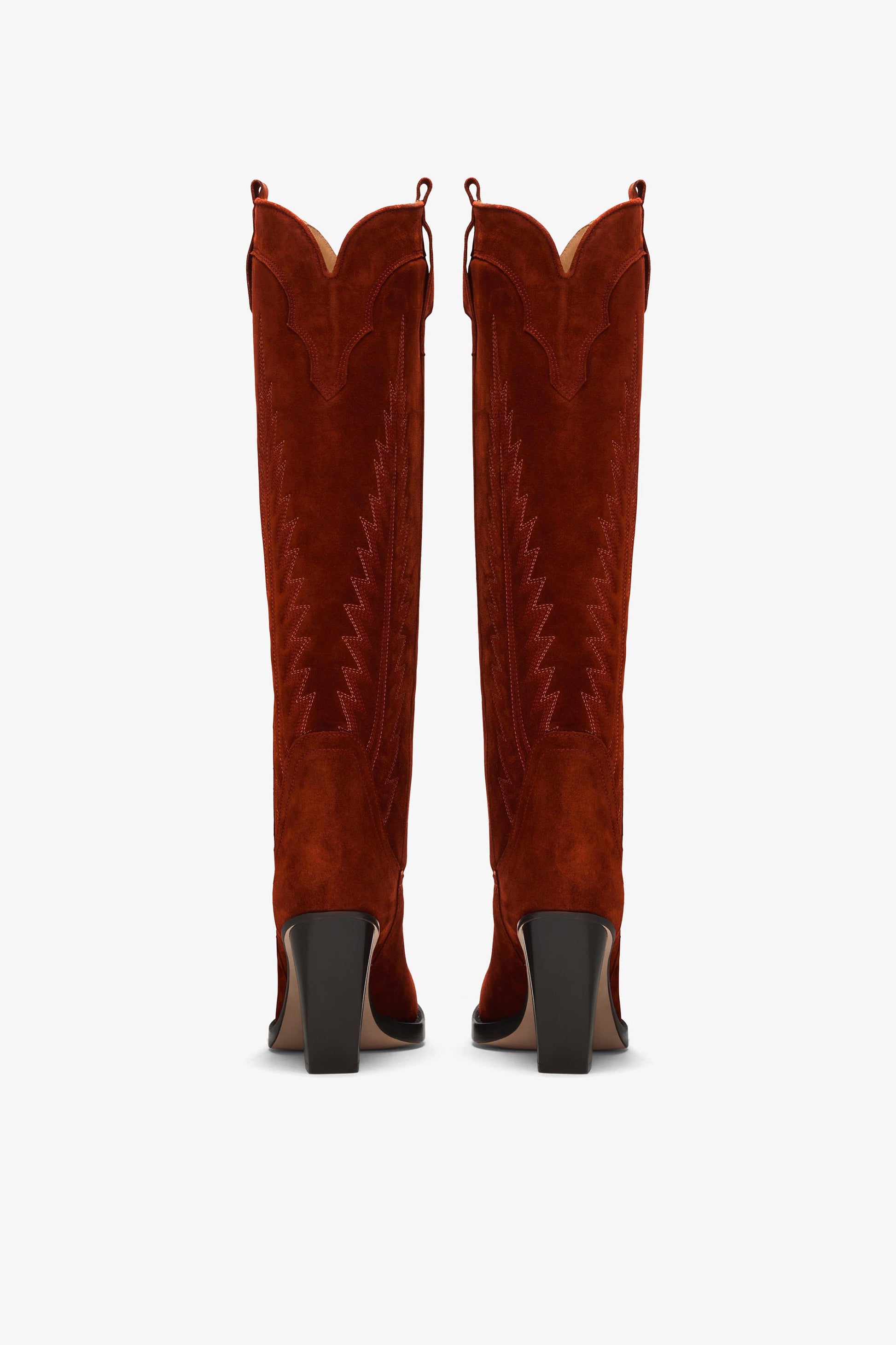 Texanische Stiefel aus besticktem Veloursleder in der Farbe Rost