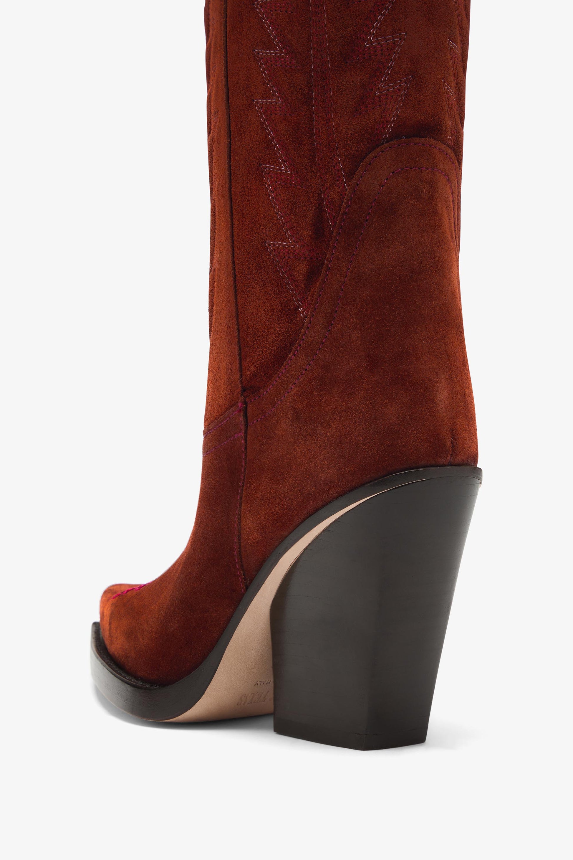 Texanische Stiefel aus besticktem Veloursleder in der Farbe Rost