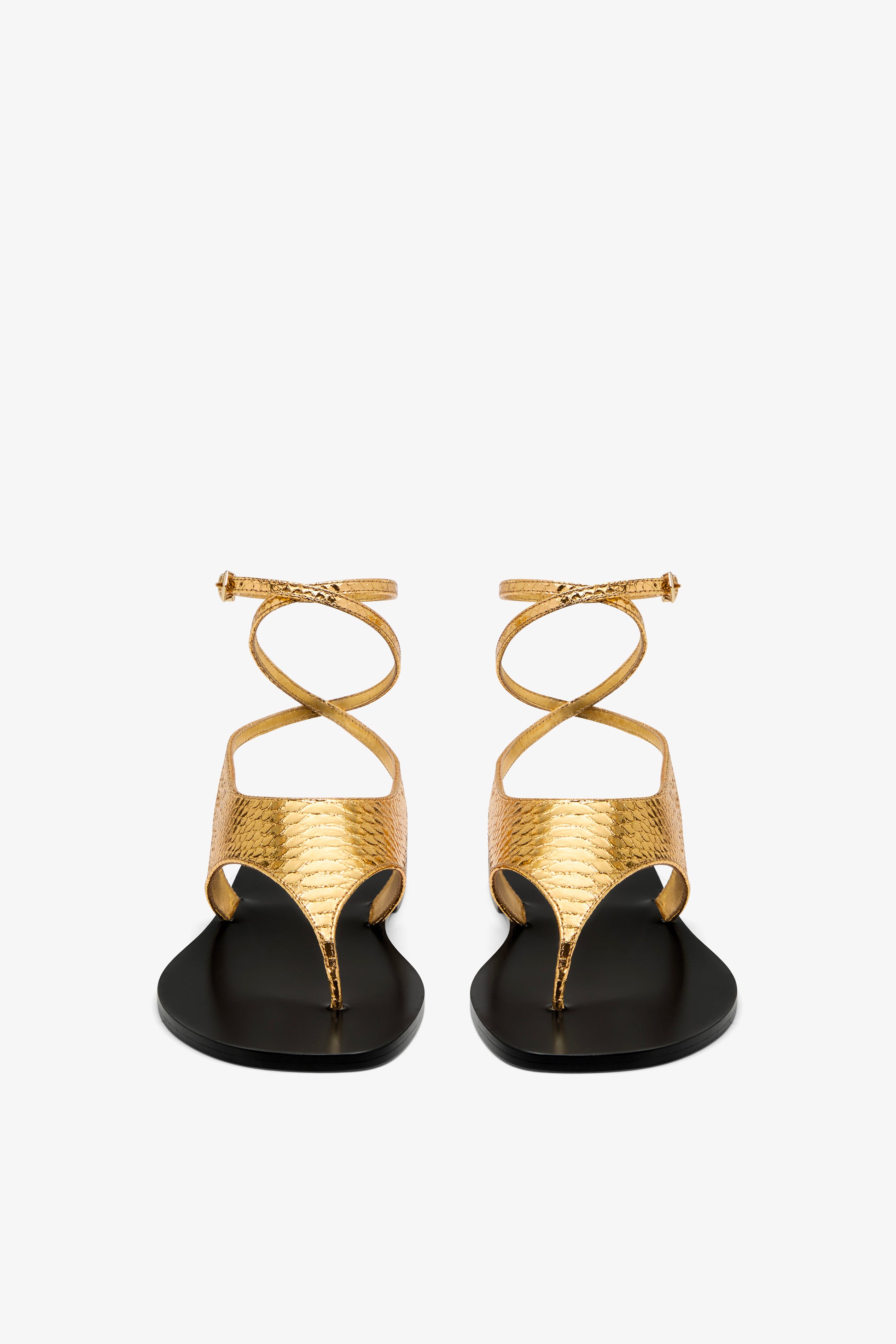 Sandale aus gepragtem Leder mit Python-Optik in Gold