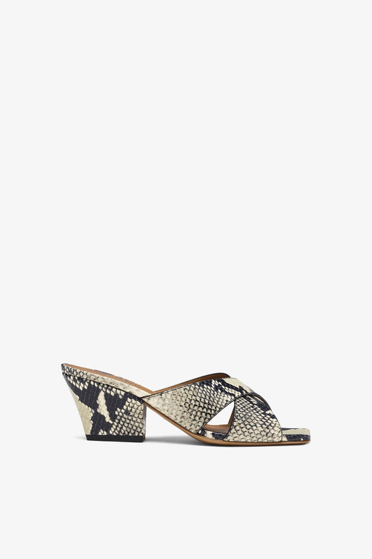Natural python-effect leather mule