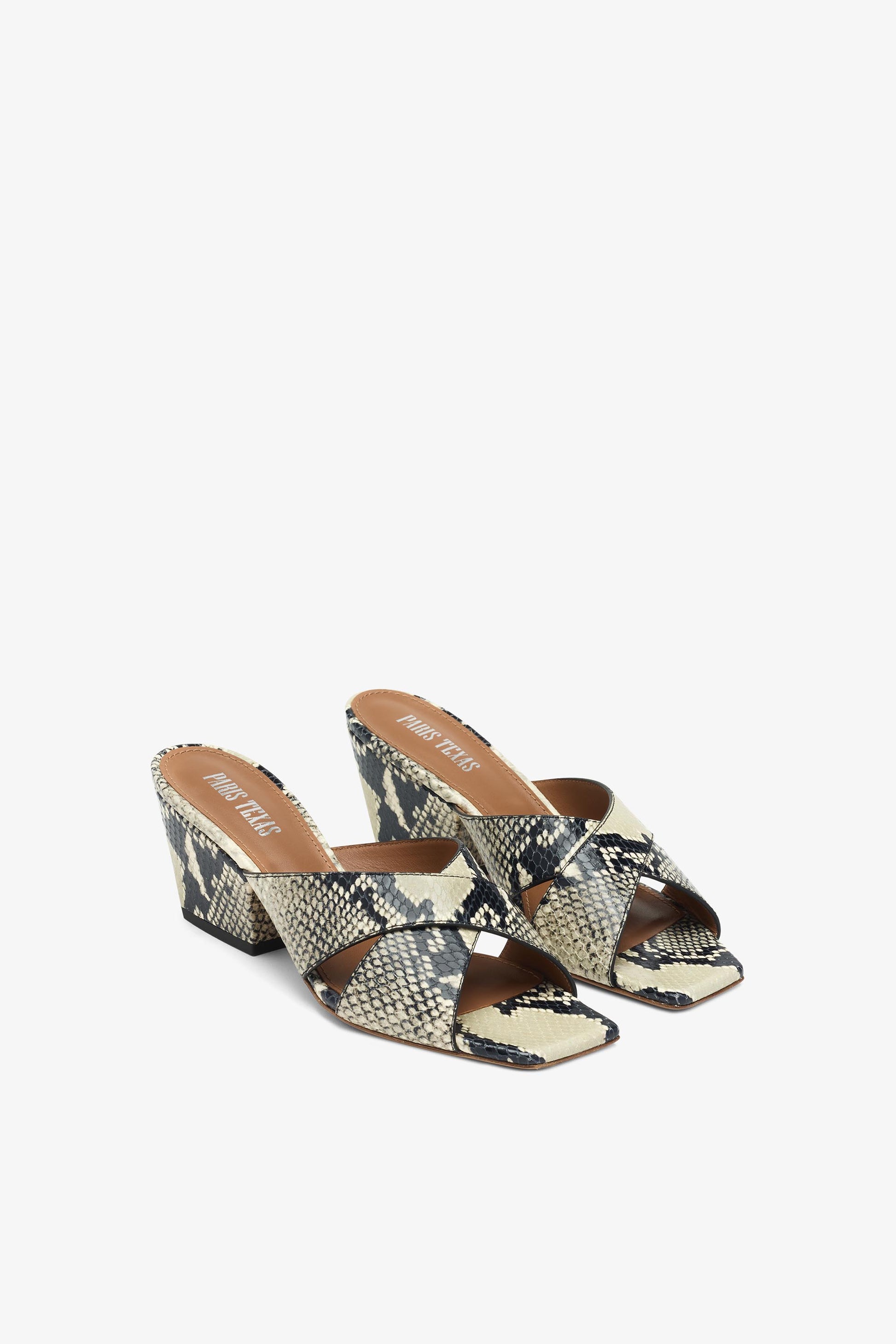 Natural python-effect leather mule