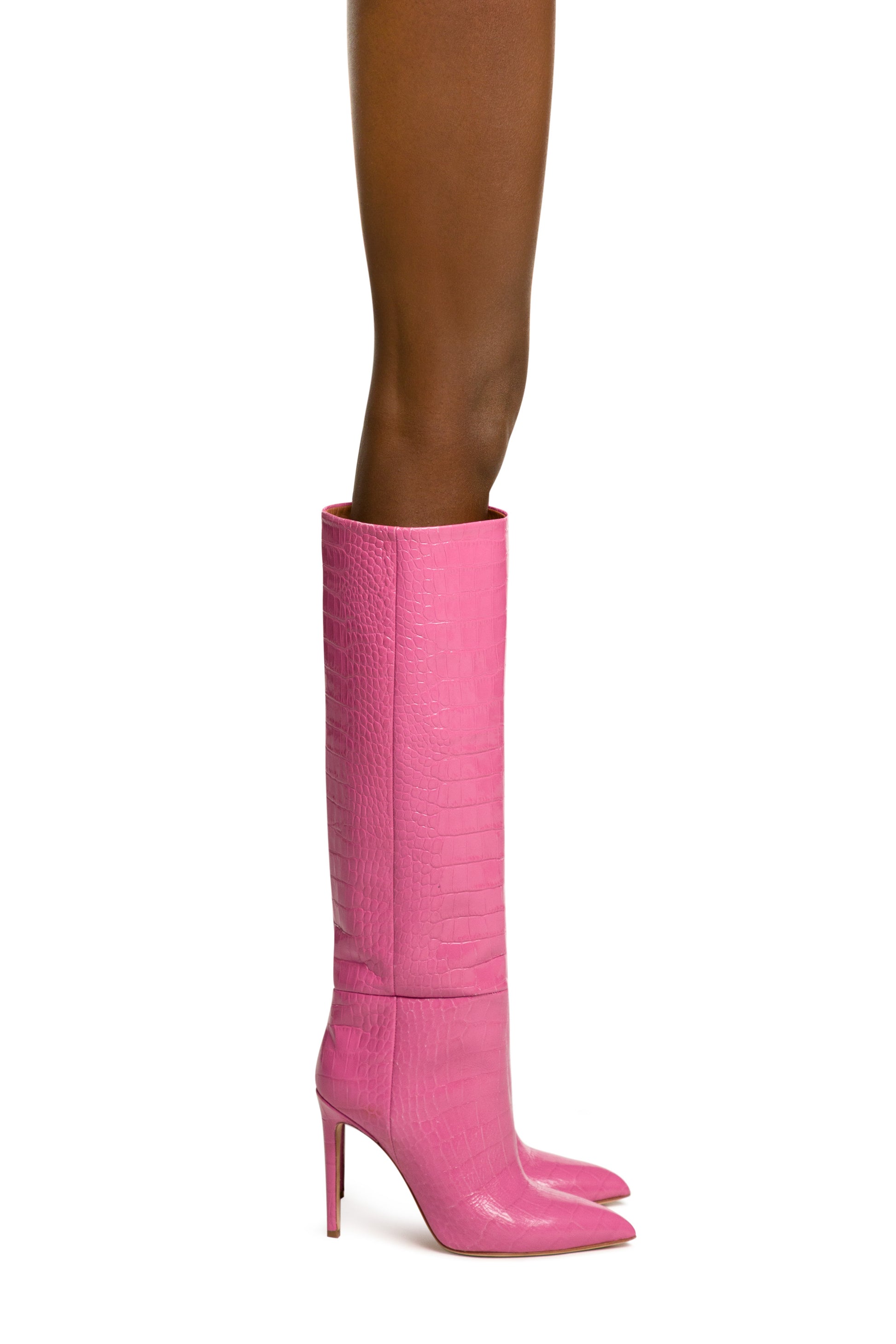 Bliv oppe tempereret fiber Peony pink croc-effect leather stiletto boots - Paris Texas