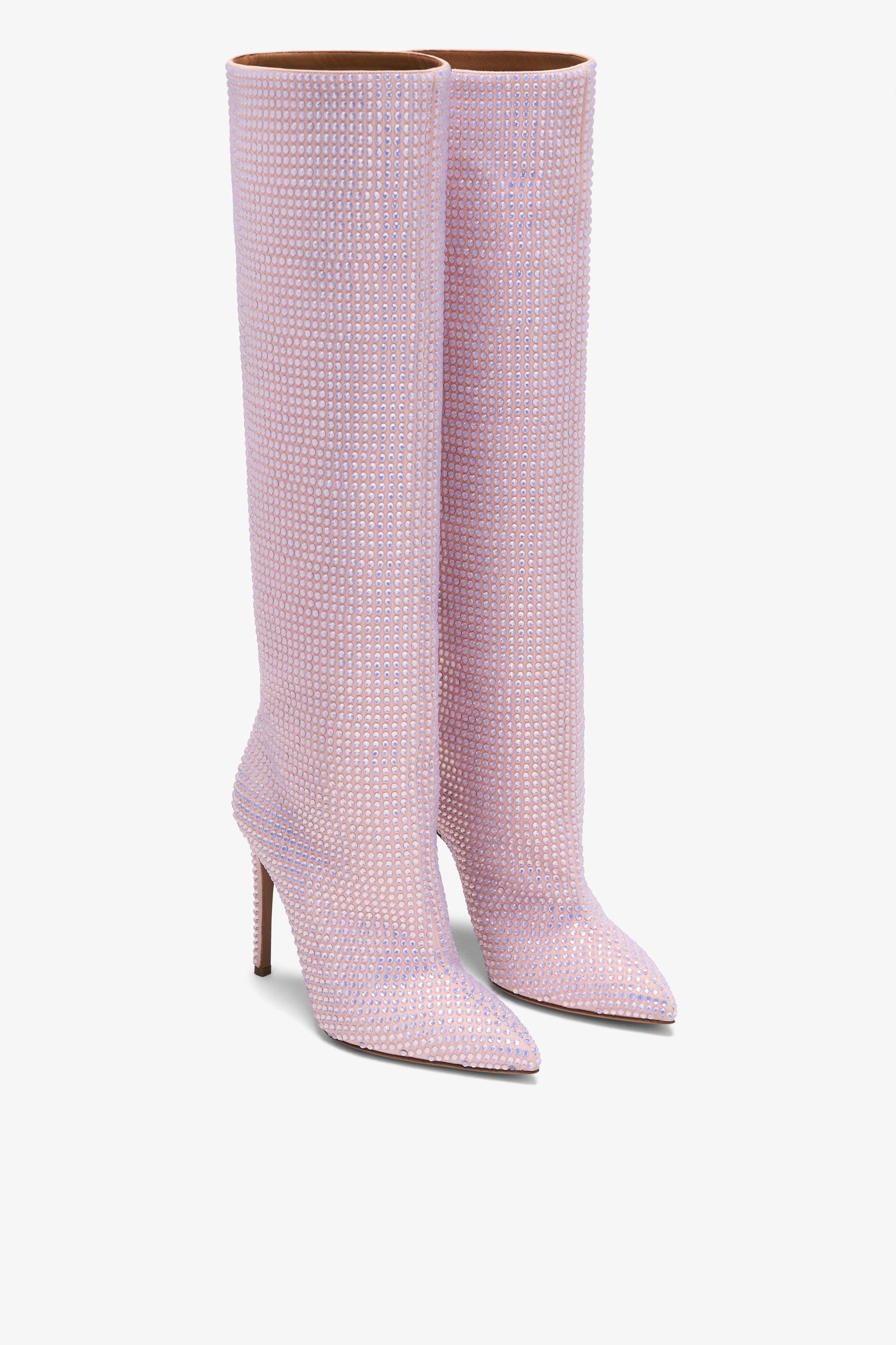 Pink crystal-encrusted suede boot