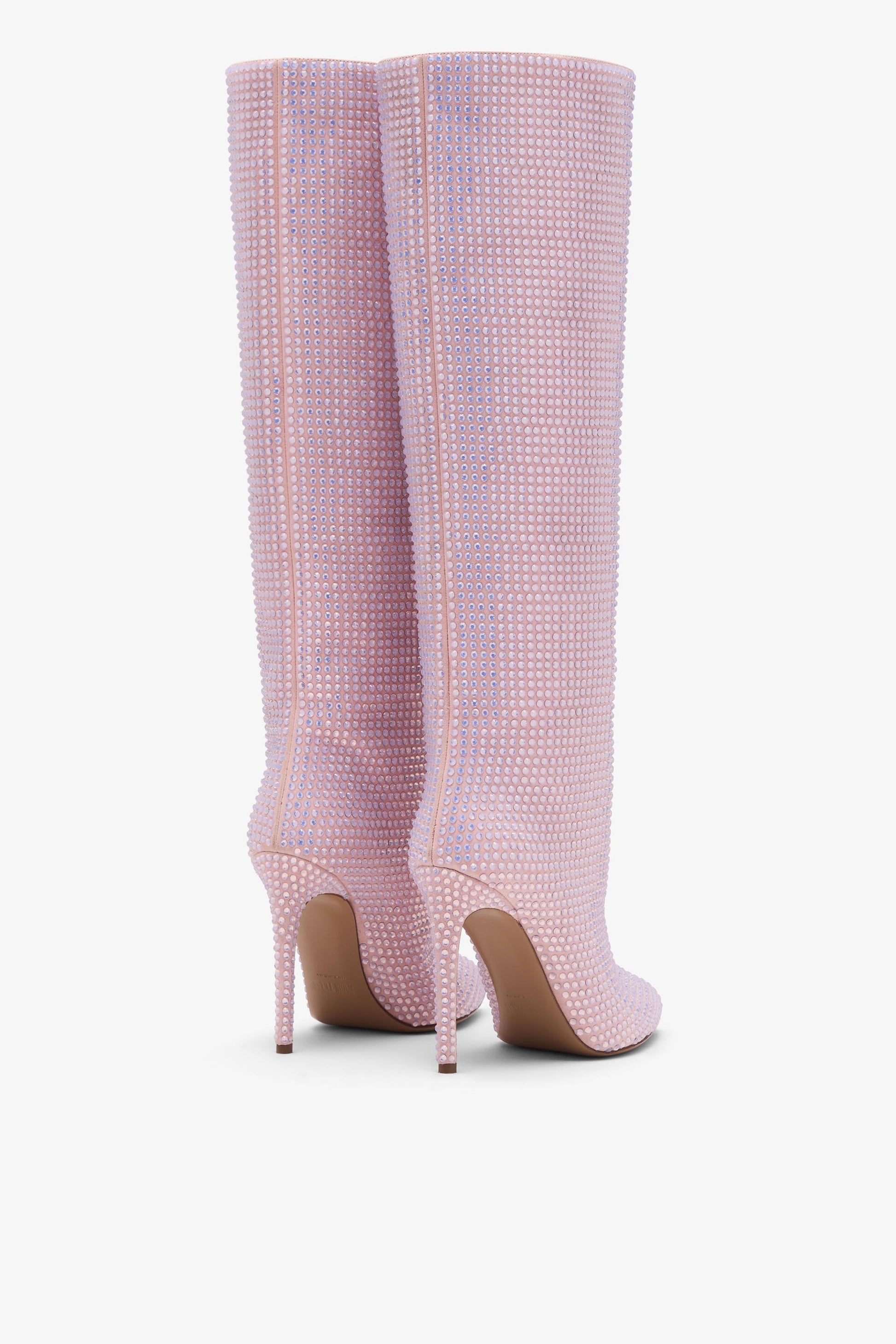 Pink crystal-encrusted suede boot