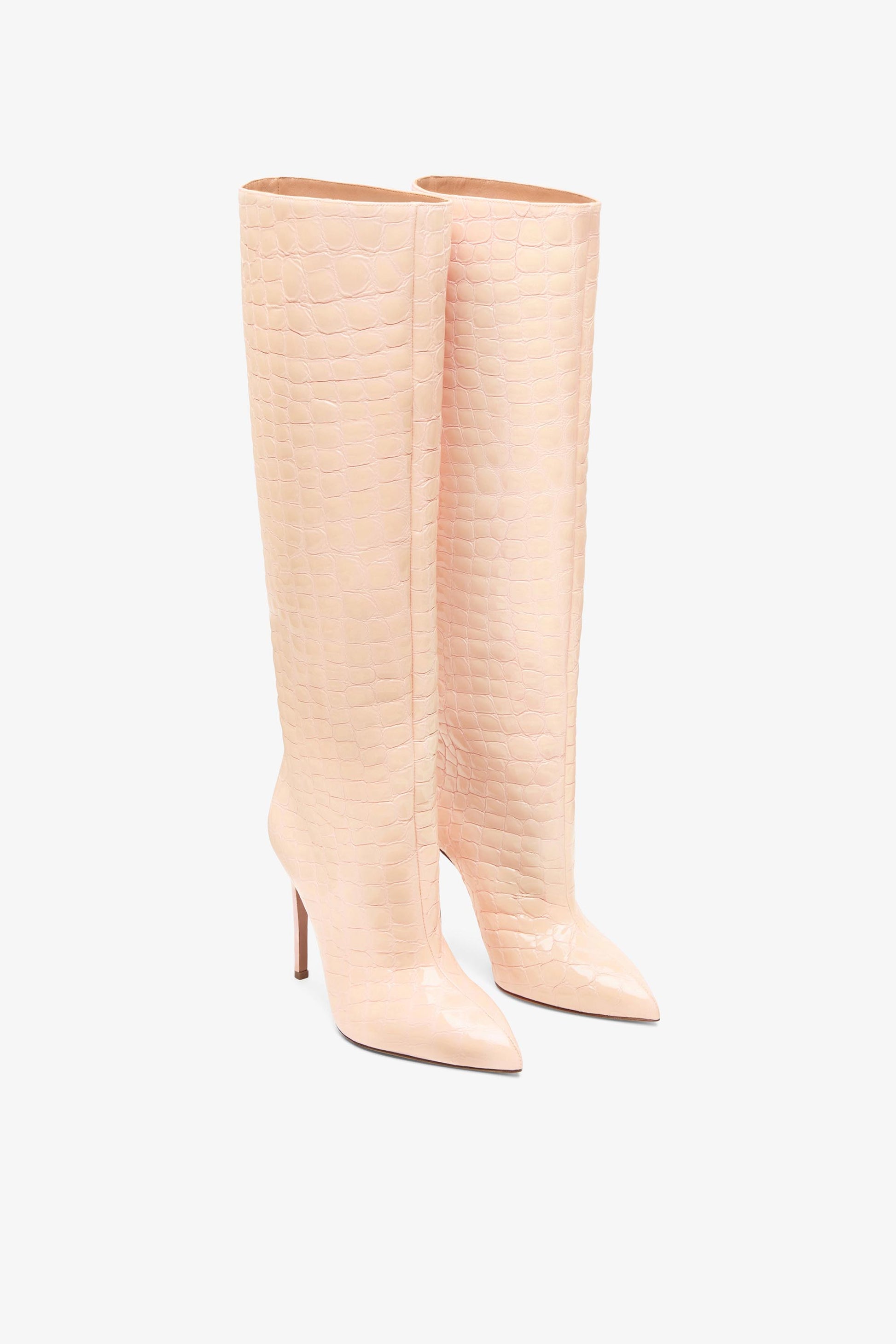 Pink embossed leather boot