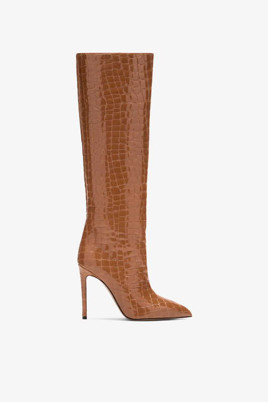 Tan embossed leather boot