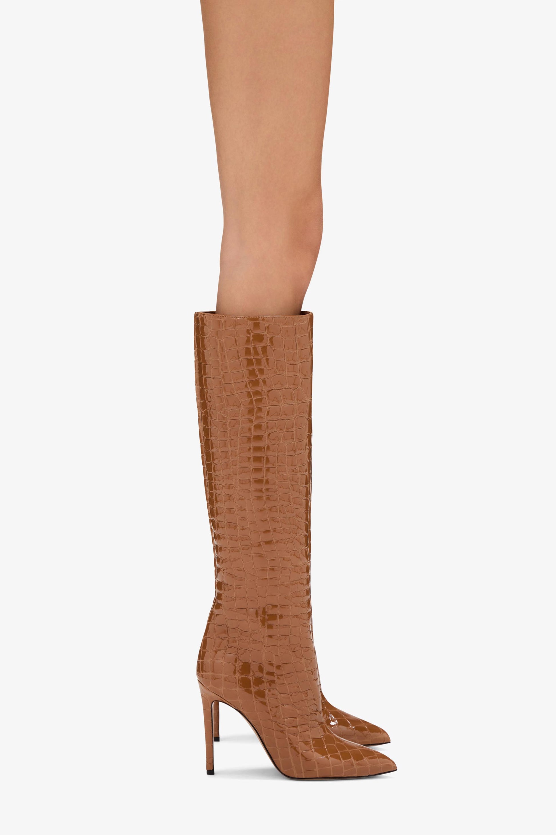 Tan embossed leather boot - Product worn