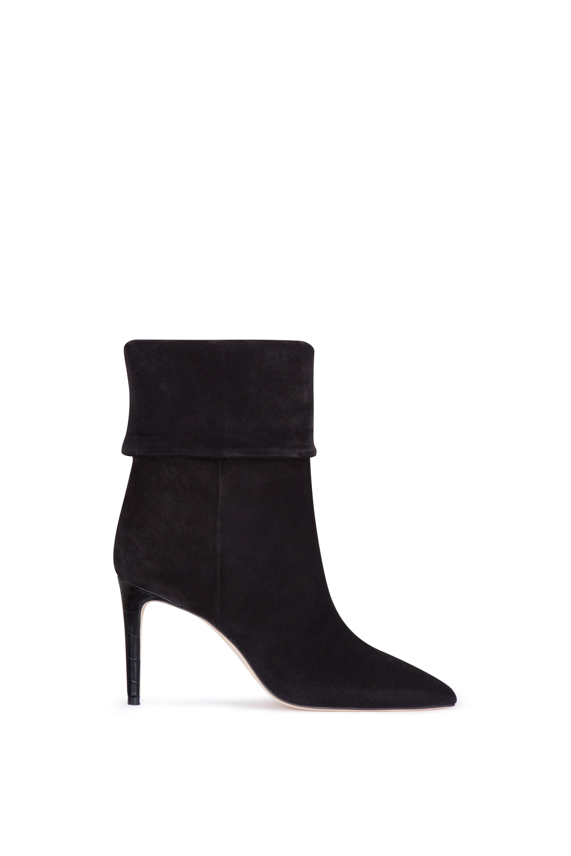 Black calf suede ankle boots with turn-down collar - Main side
