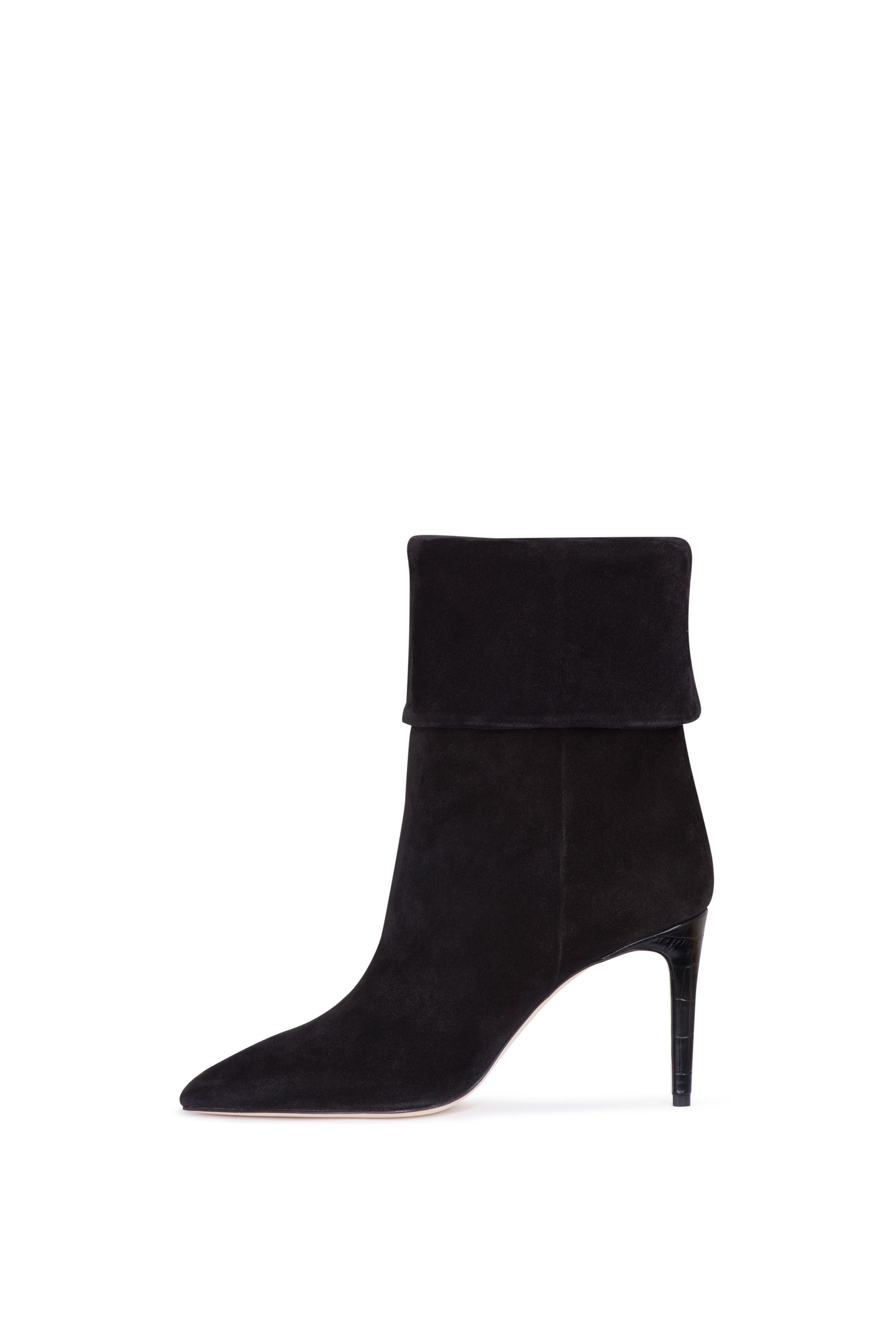 Black calf suede ankle boots with turn-down collar - Side