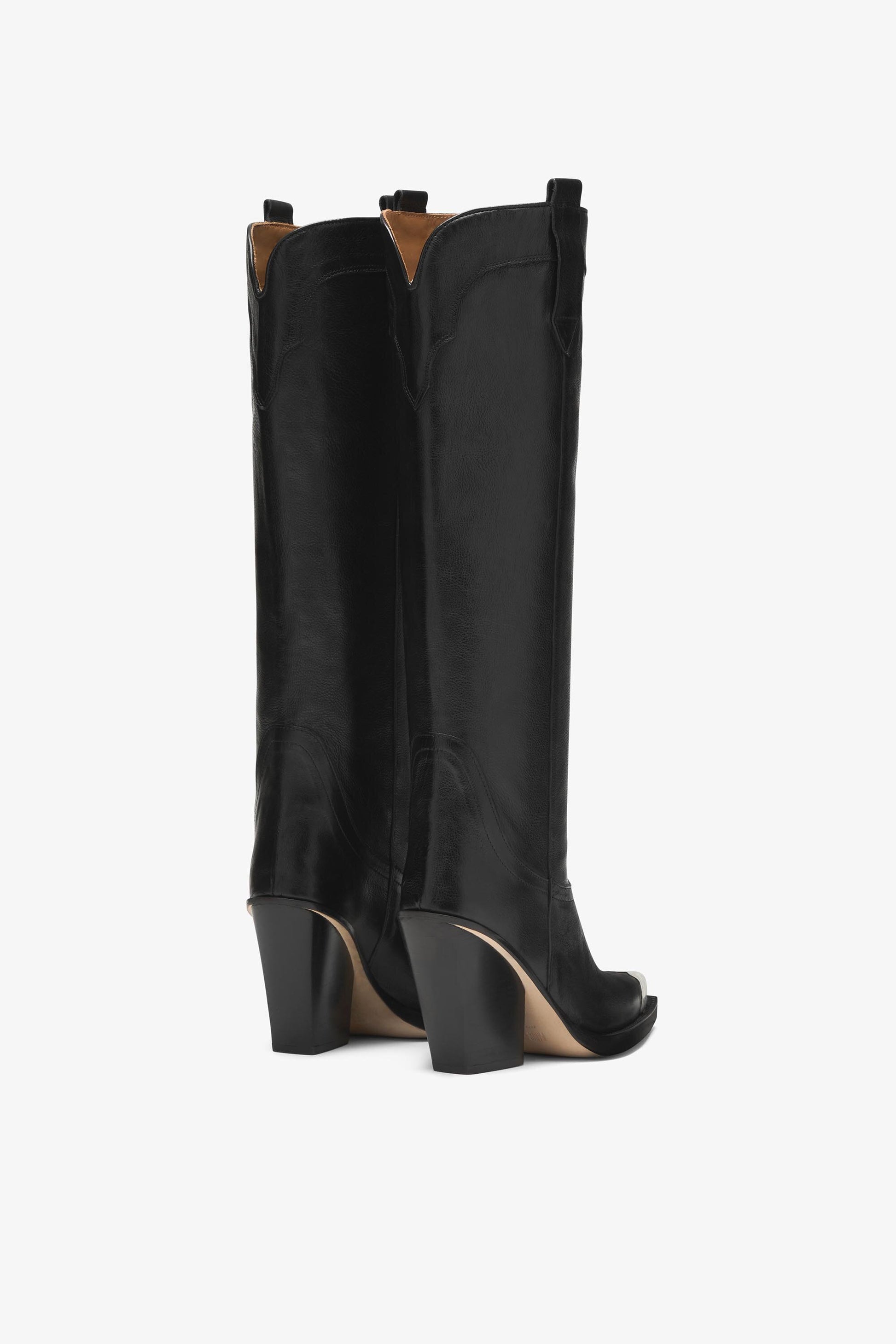 Black leather embellished toe boot