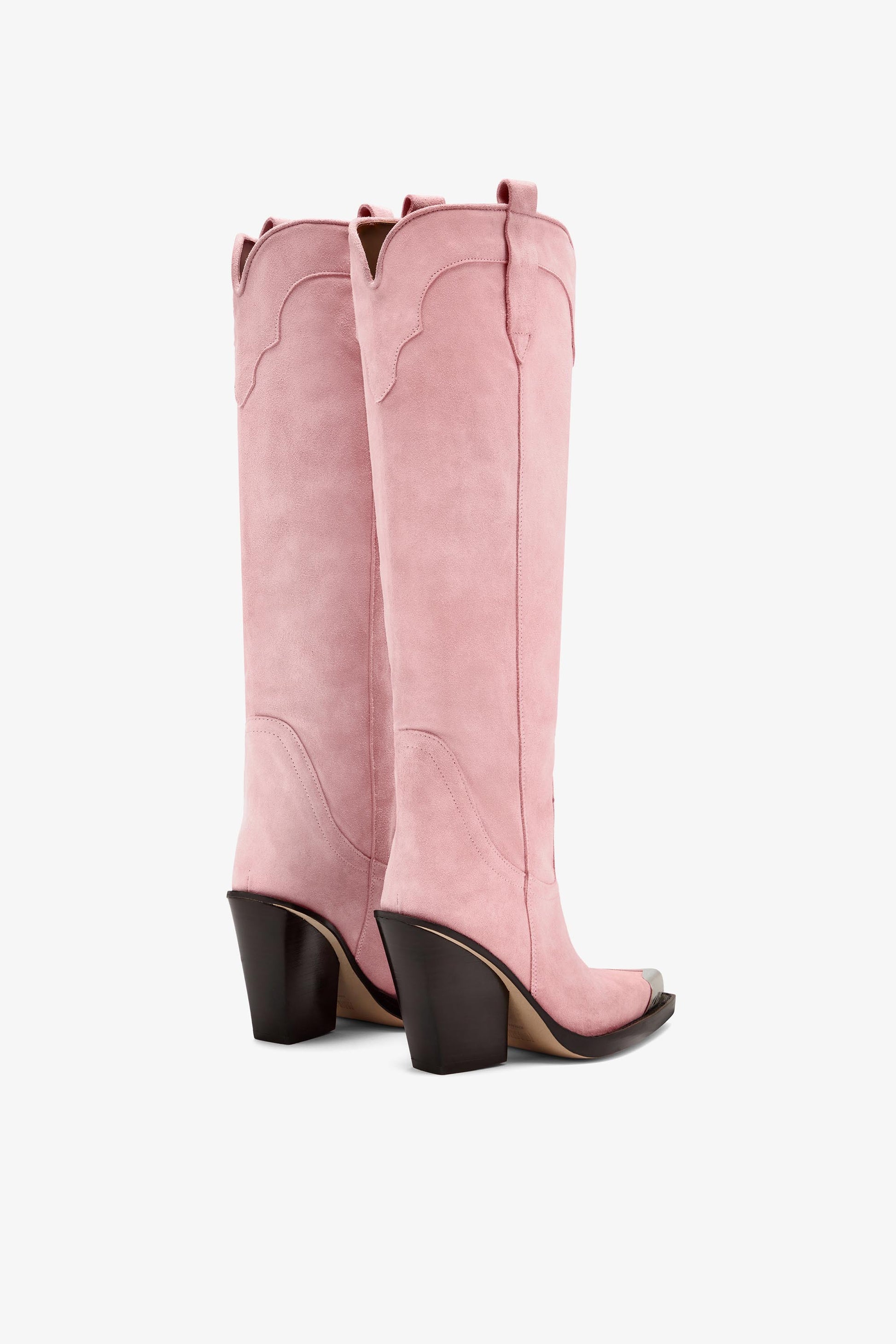 Pink suede embellished toe boot