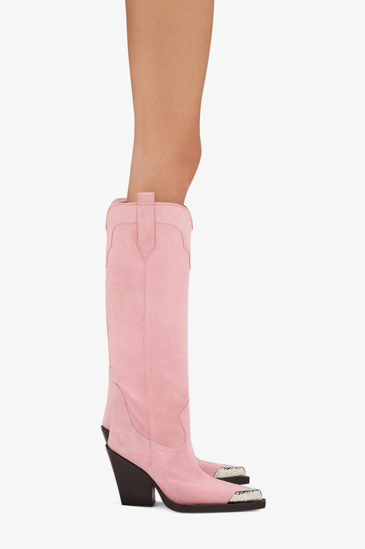 Pink suede embellished toe boot - Product worn