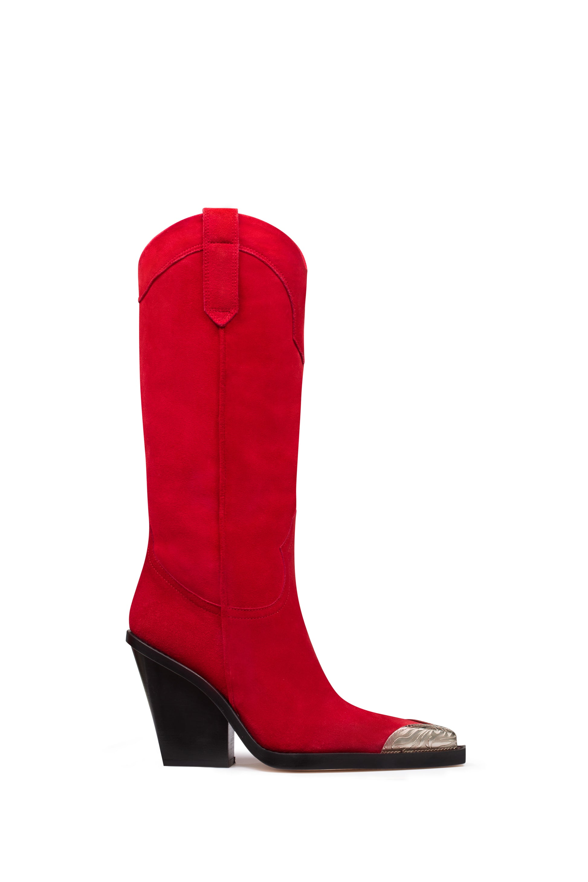 Red calf suede boots with metallic toe - Main side