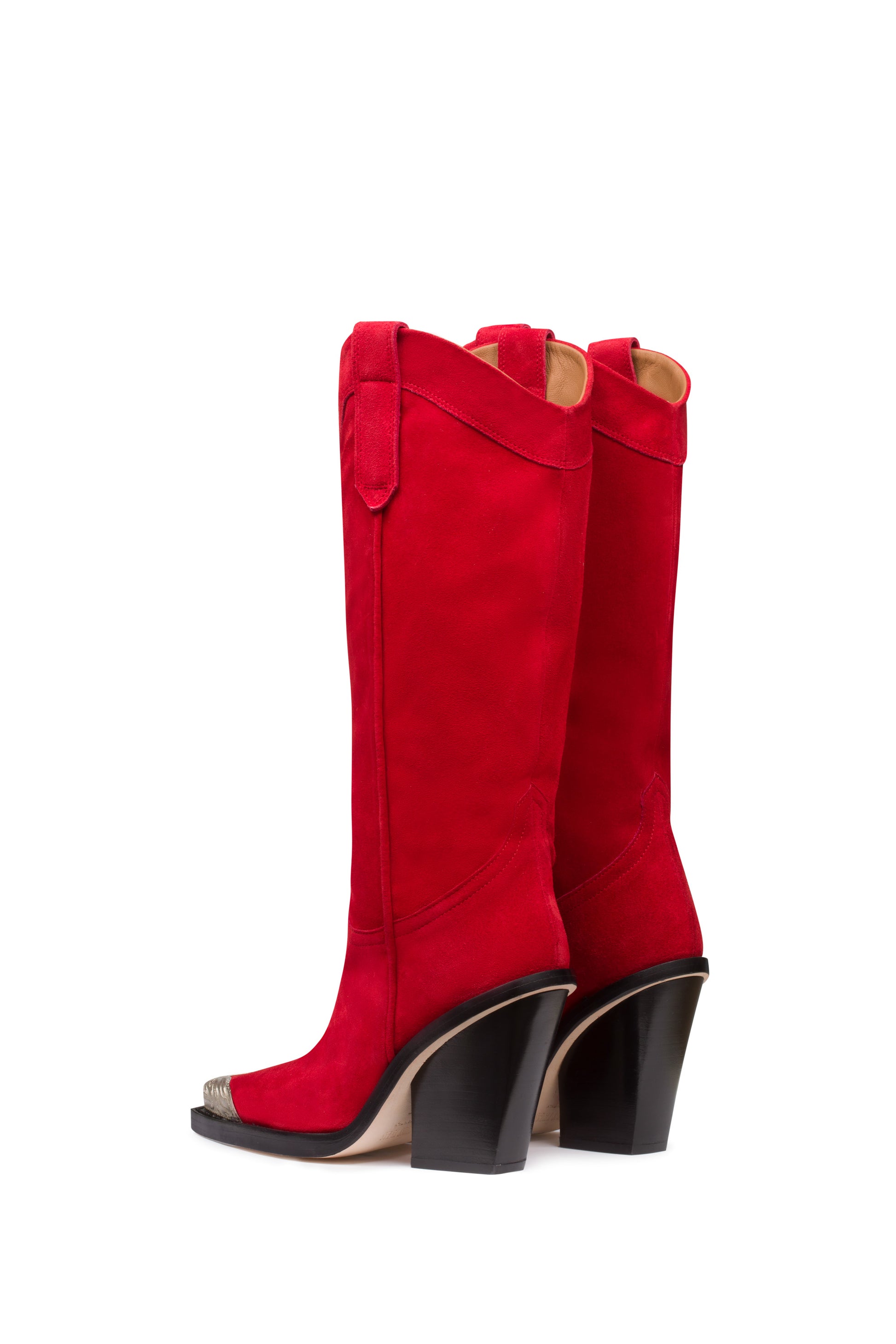 Red calf suede boots with metallic toe - Back